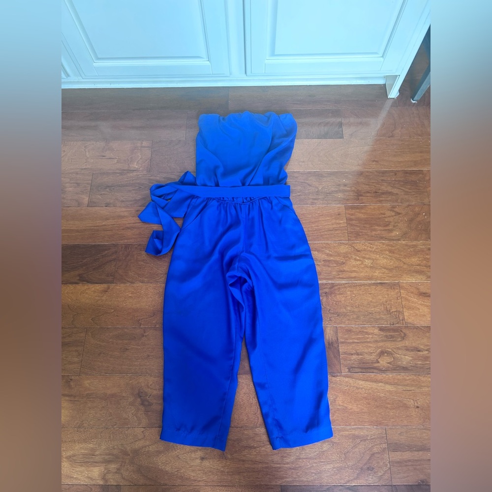 Express women’s jumpsuit blue xs extra small strapless with removable tie waist